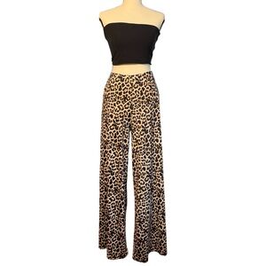Zara Black and Brown Leopard Wide-Leg Pants